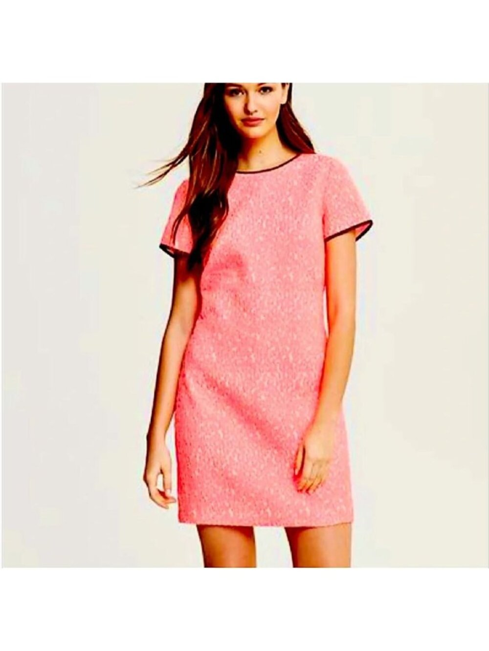 Banana Republic Pink Textured Shift Dress Black Trim Textured Size 2 Lined